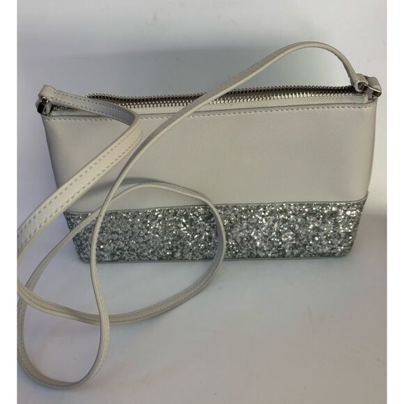 Kate Spade New York Flash Glitter Crossbody Handbag Purse Grey Silver / NWOT - Picture 7 of 9